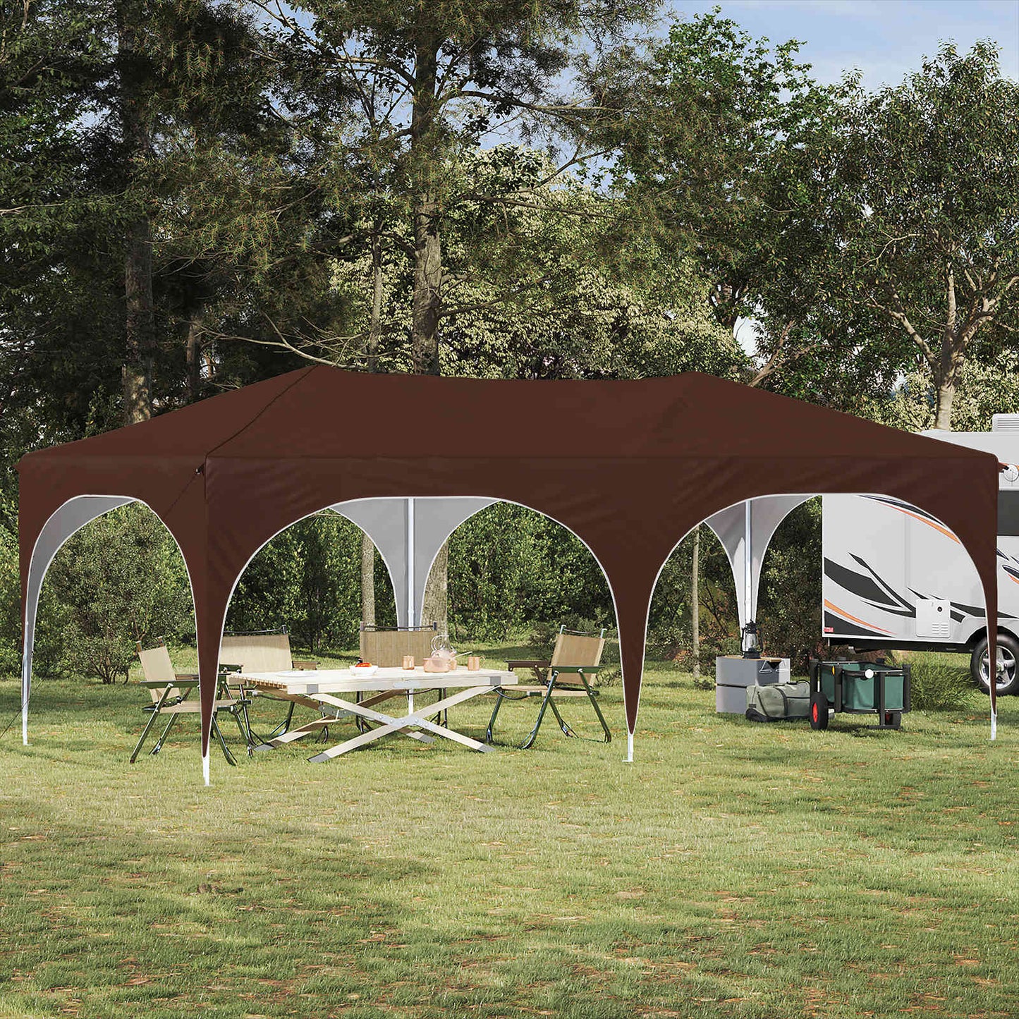 Pop-up Partyzelt 575 x 288 x 245 cm Braun Oxford-Stoff