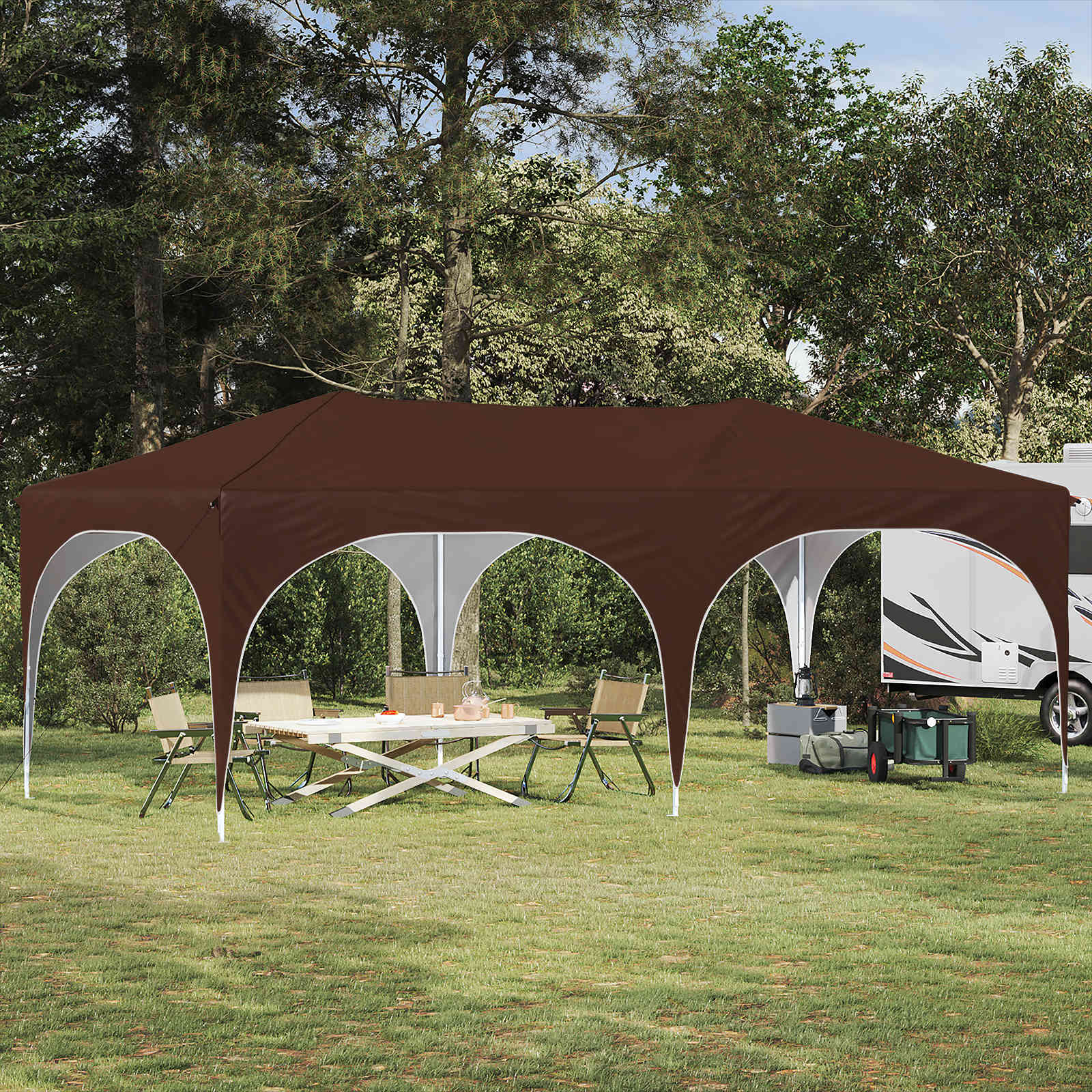 Pop-up Partyzelt 575 x 288 x 245 cm Braun Oxford-Stoff