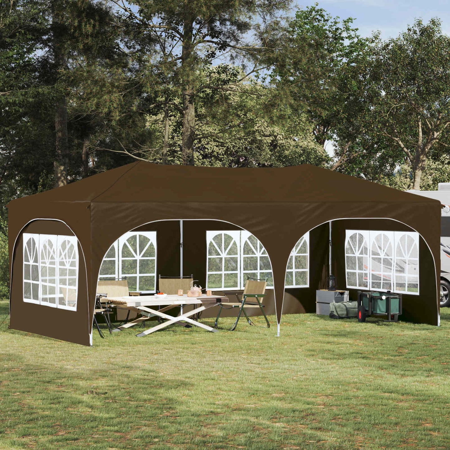 Pop-up Partyzelt 575 x 288 x 245 cm Taupe Oxford-Stoff