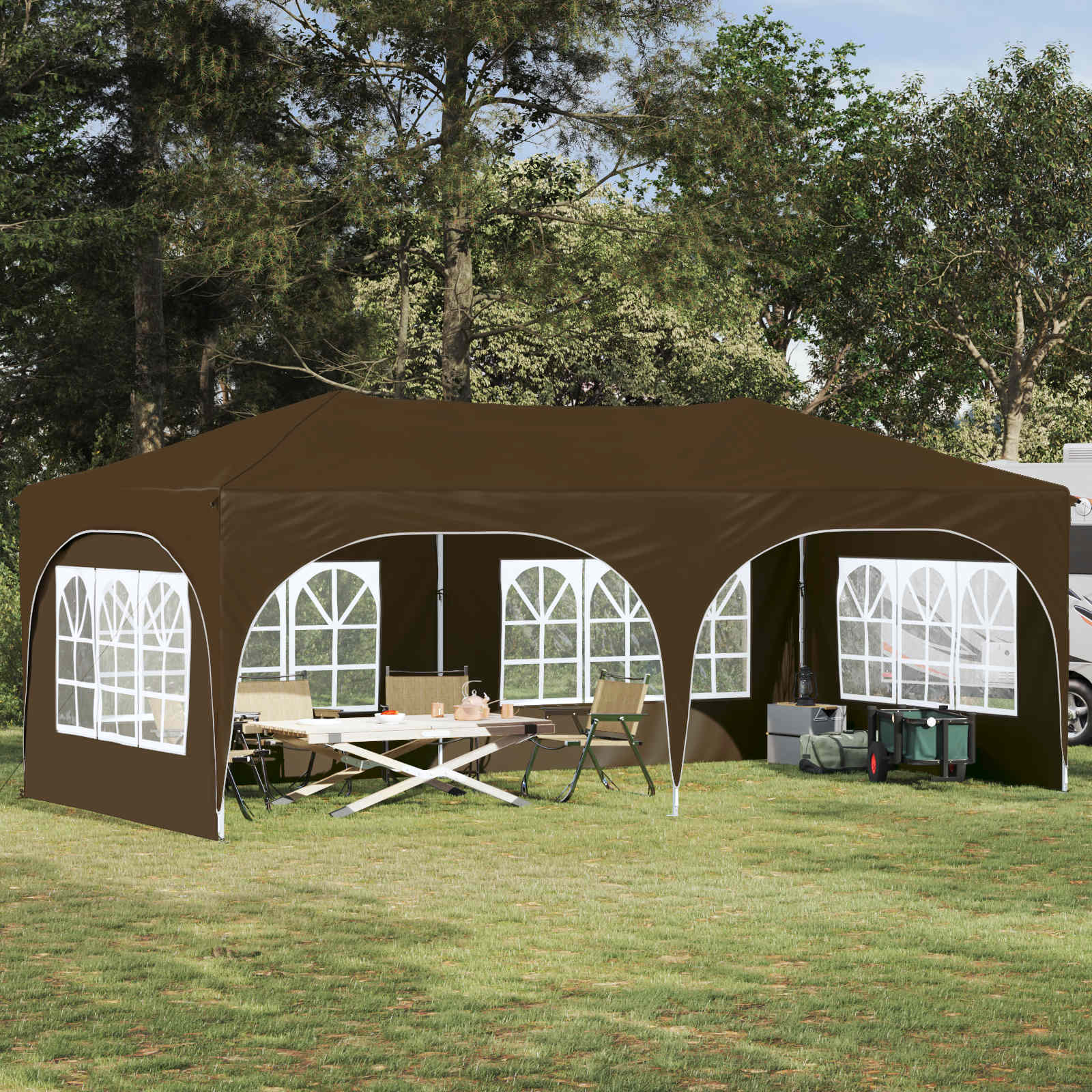 Pop-up Partyzelt 575 x 288 x 245 cm Taupe Oxford-Stoff