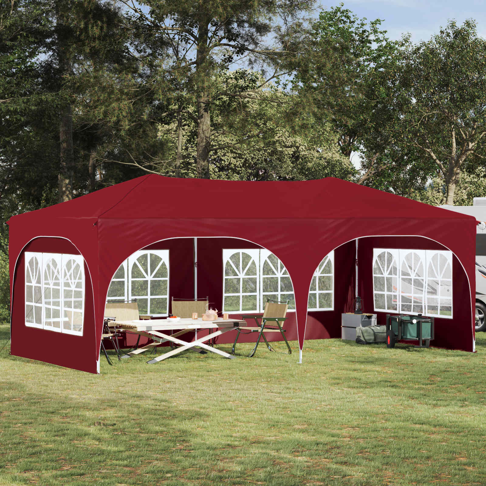 Pop-up Partyzelt 575 x 288 x 245 cm Bordeauxrot Oxford-Stoff