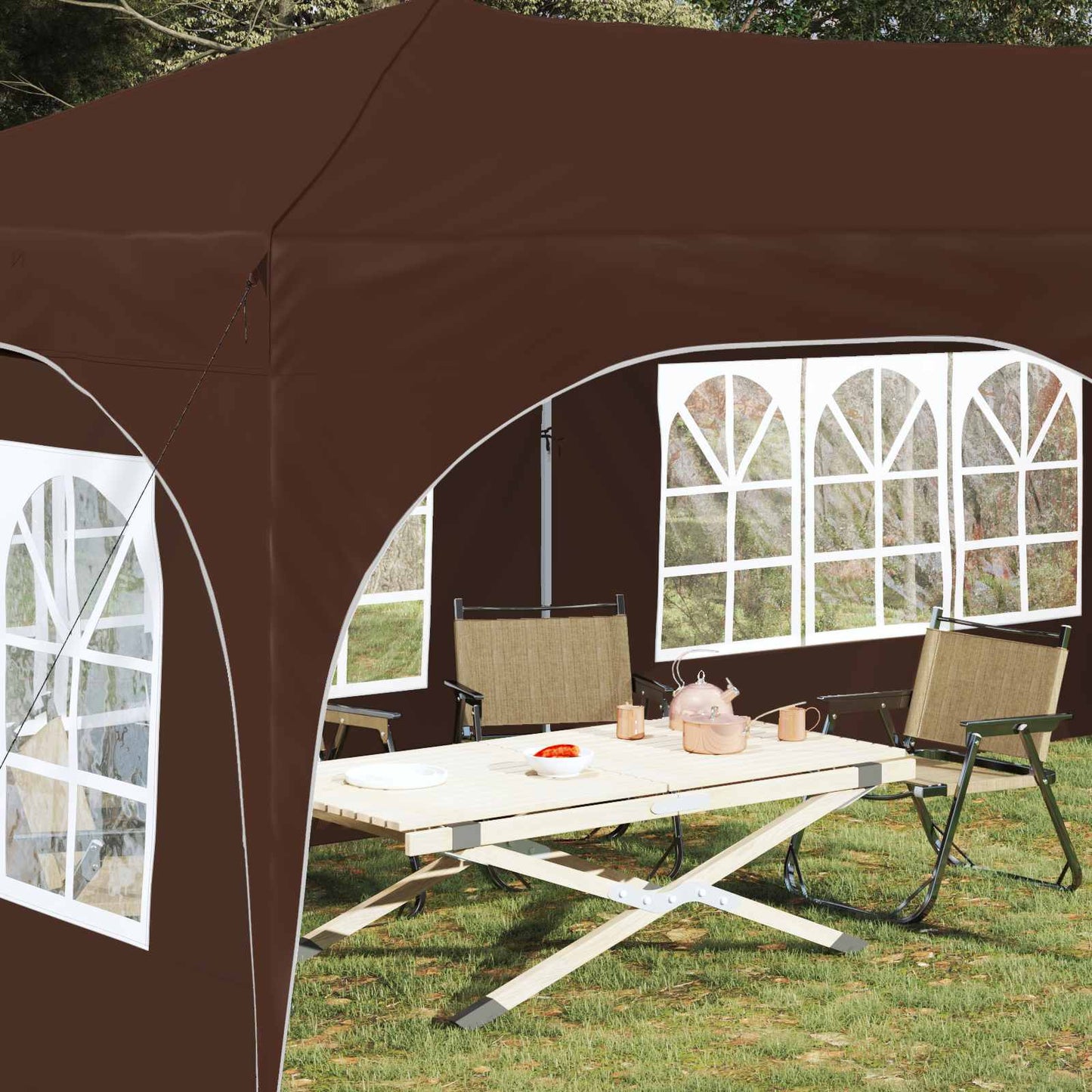 Pop-up Partyzelt 575 x 288 x 245 cm Braun Oxford-Stoff