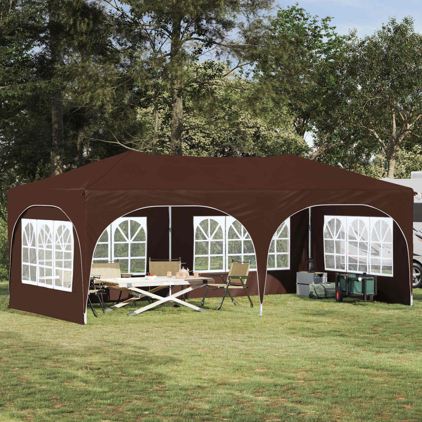 Pop-up Partyzelt 575 x 288 x 245 cm Braun Oxford-Stoff