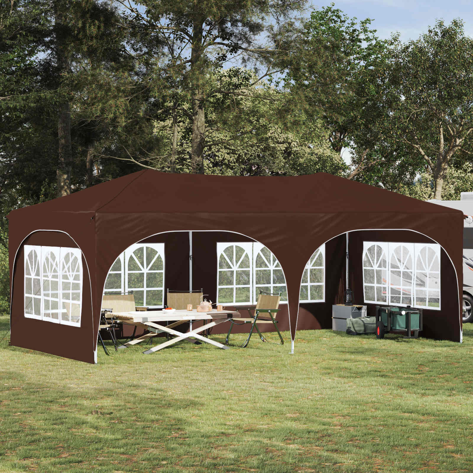 Pop-up Partyzelt 575 x 288 x 245 cm Braun Oxford-Stoff