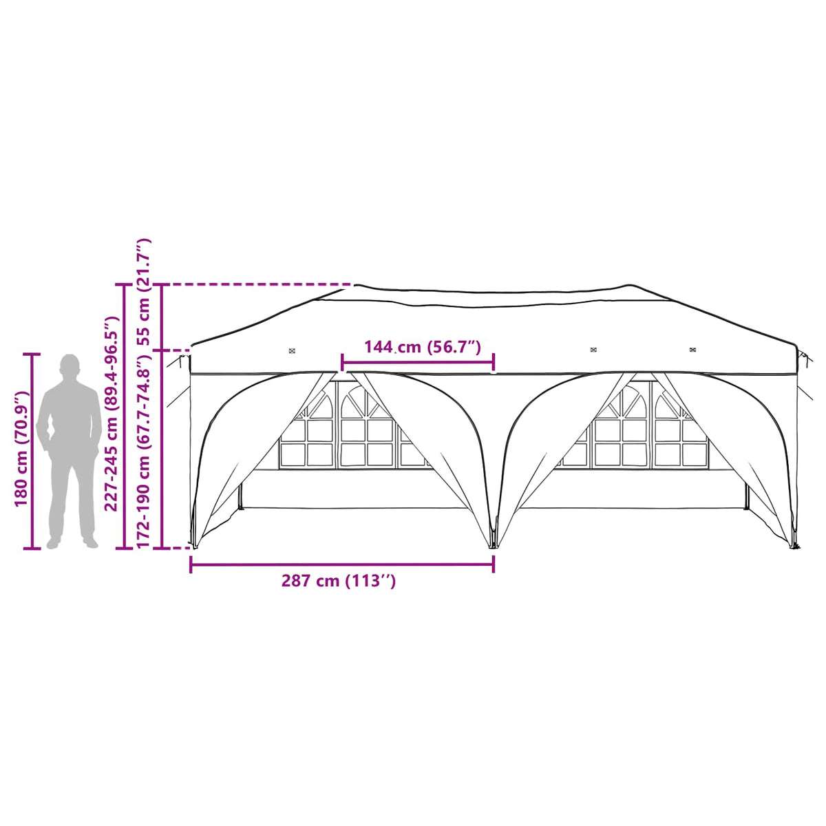 Pop-up Partyzelt 575 x 288 x 245 cm Creme Oxford-Stoff