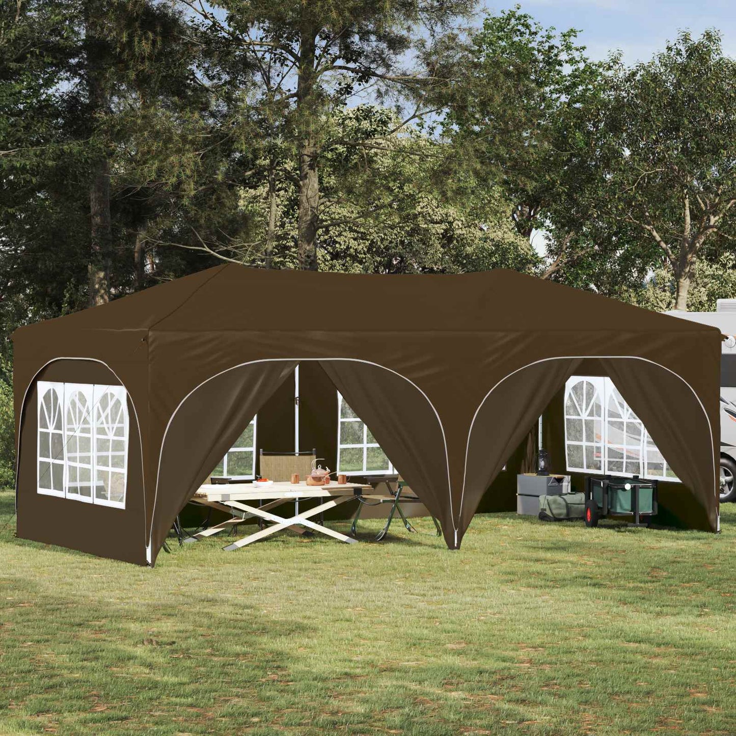 Pop-up Partyzelt 575 x 288 x 245 cm Taupe Oxford-Stoff