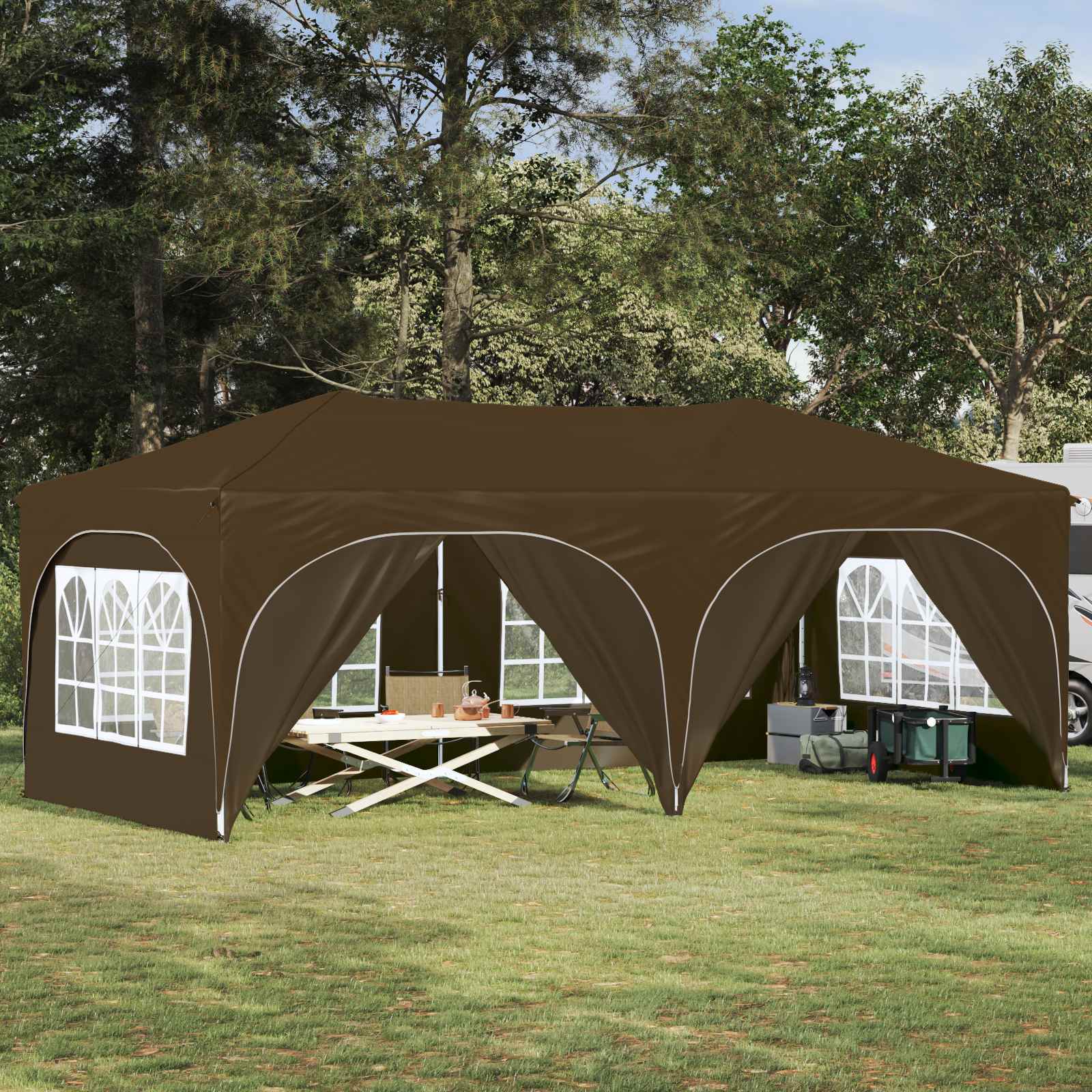Pop-up Partyzelt 575 x 288 x 245 cm Taupe Oxford-Stoff