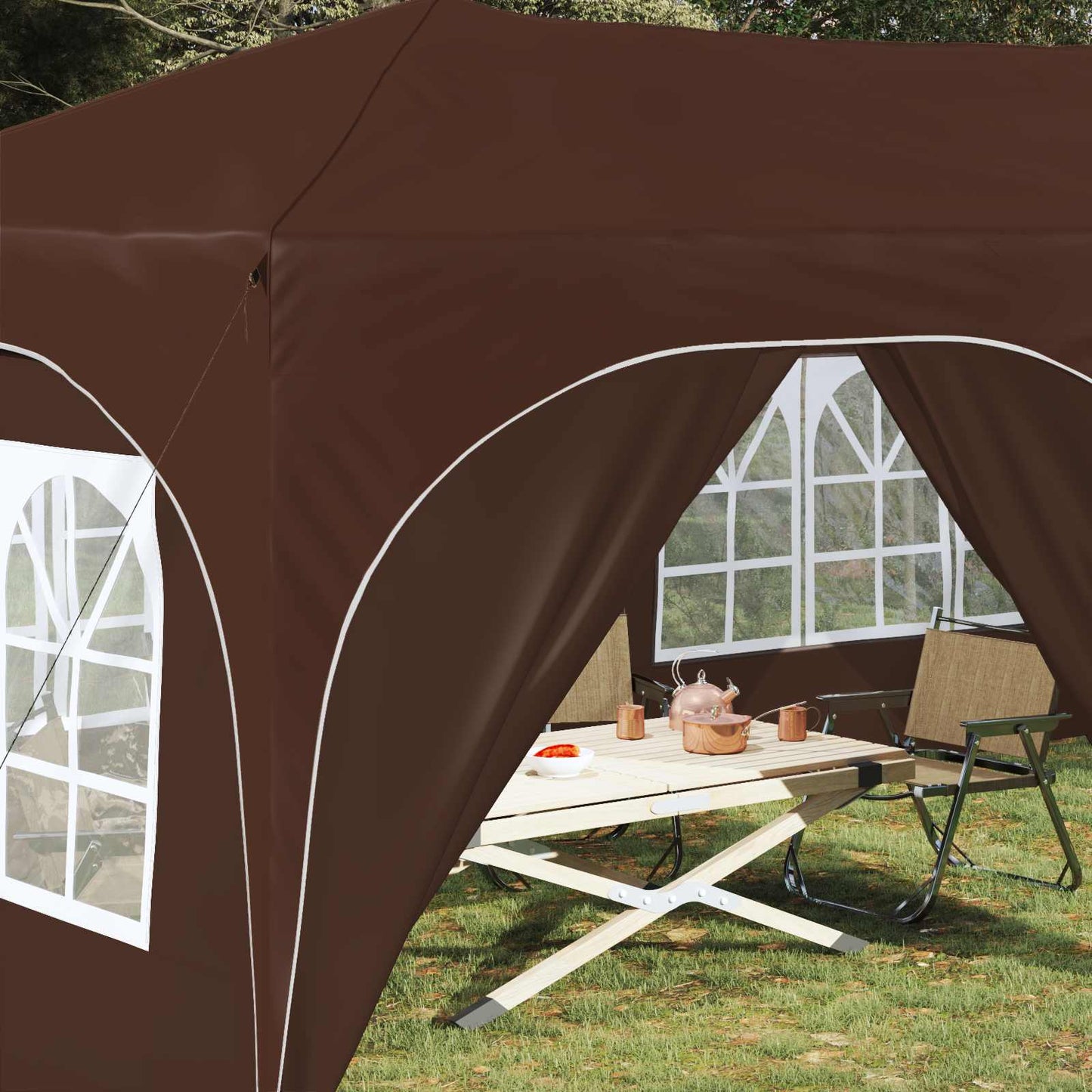 Pop-up Partyzelt 575 x 288 x 245 cm Braun Oxford-Stoff