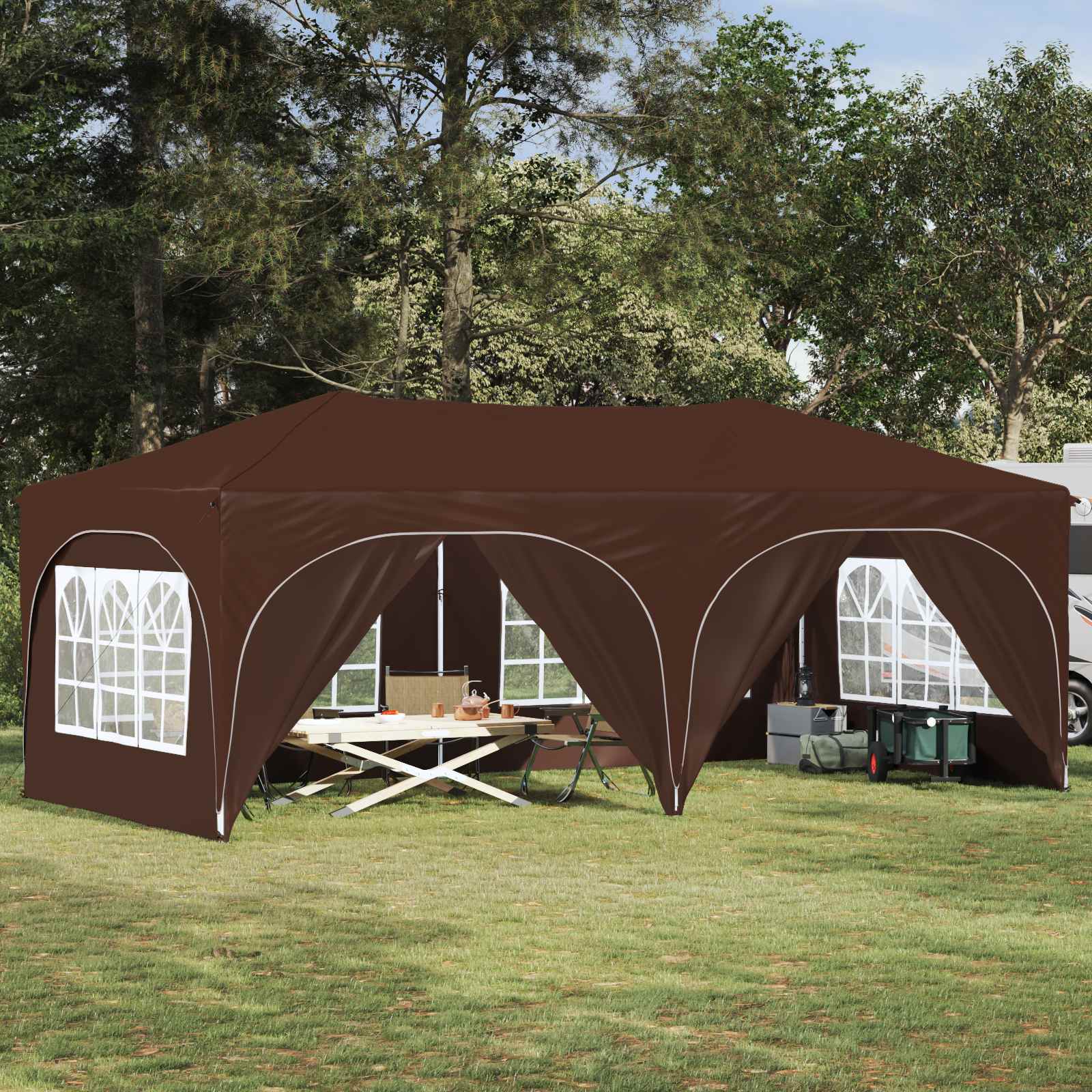 Pop-up Partyzelt 575 x 288 x 245 cm Braun Oxford-Stoff