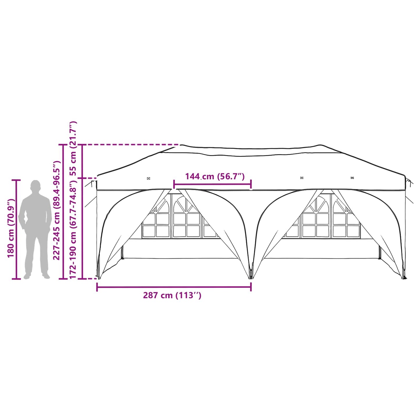 Pop-up Partyzelt 575 x 288 x 245 cm Braun Oxford-Stoff