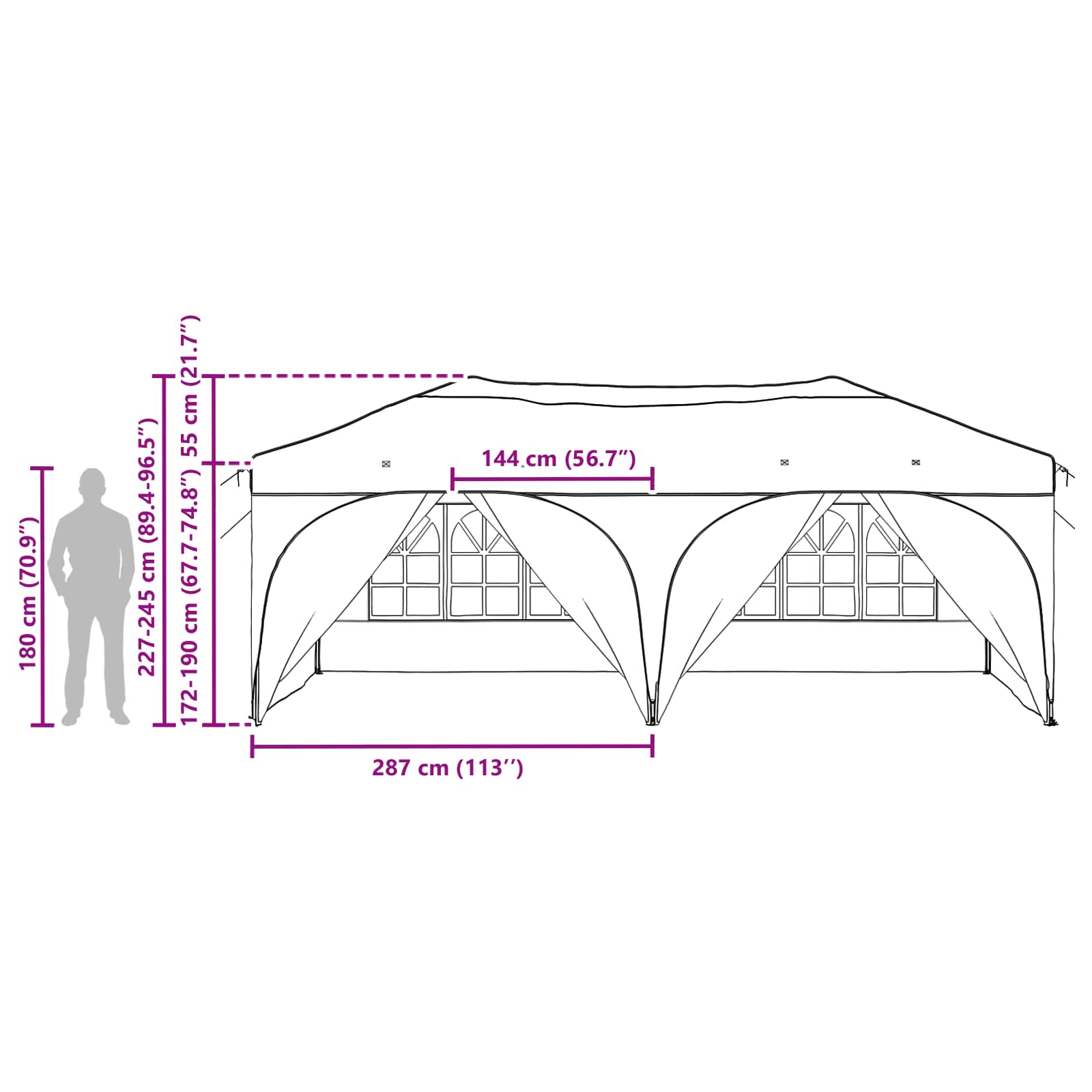 Pop-up Partyzelt 575 x 288 x 245 cm Braun Oxford-Stoff