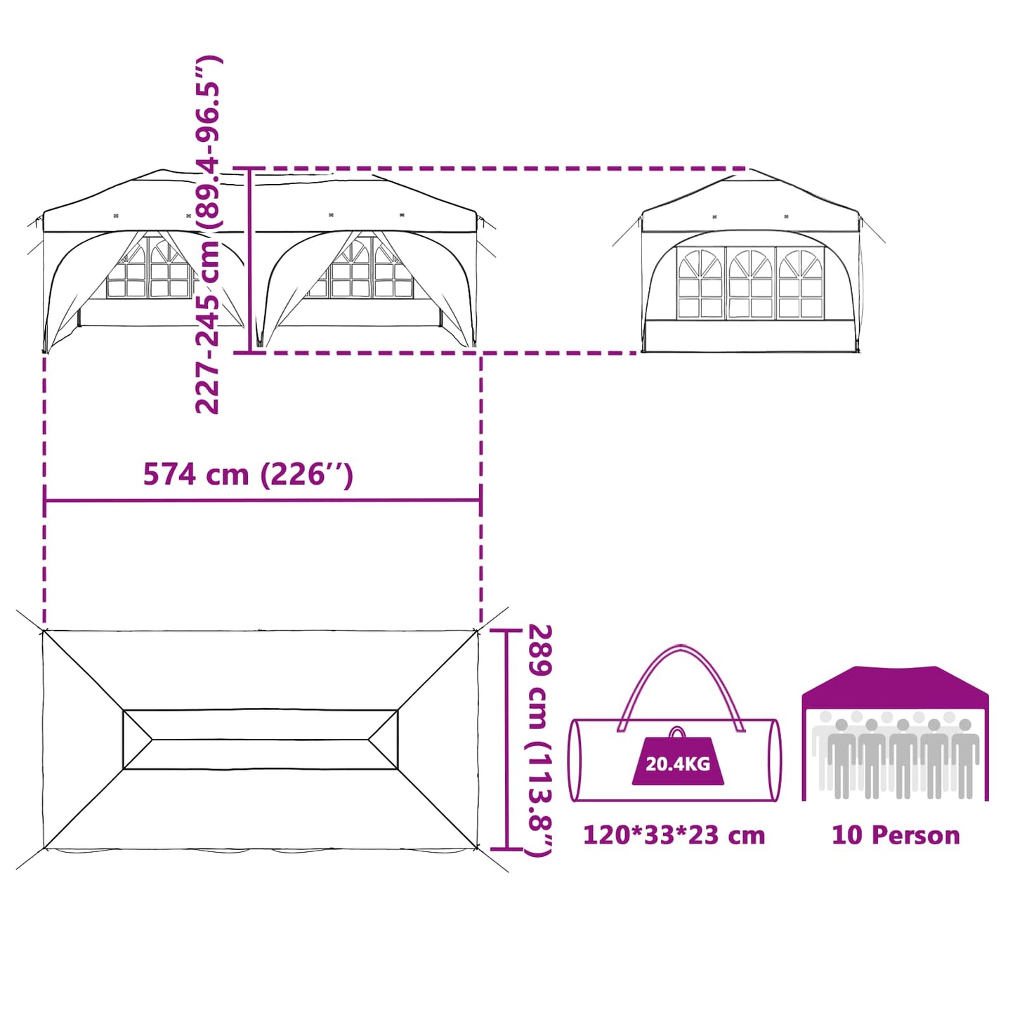 Pop-up Partyzelt 575 x 288 x 245 cm Braun Oxford-Stoff