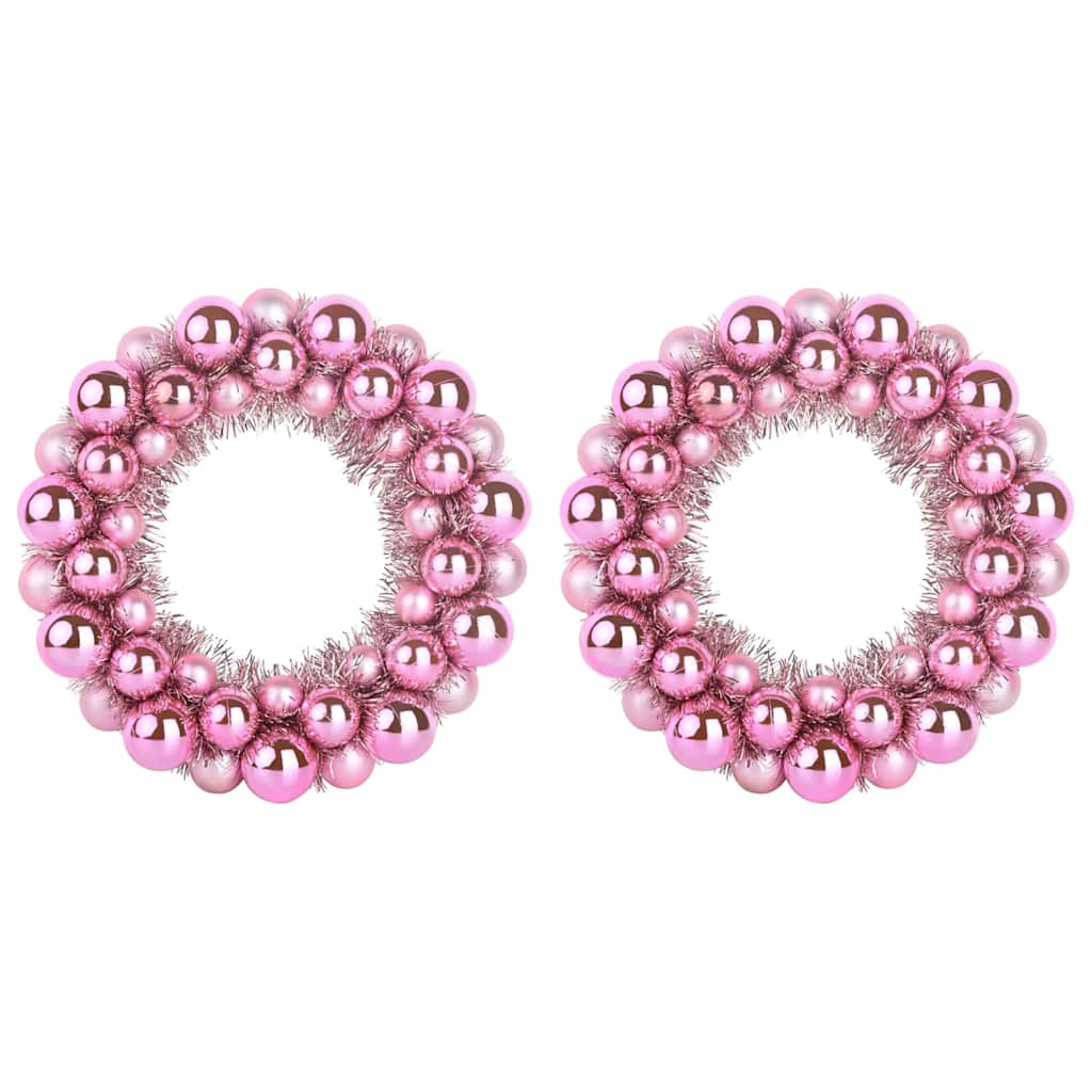 Weihnachtsballkränze 2 Stk. LEDs Rosa 33 x 33 x 7 cm Polystyrol