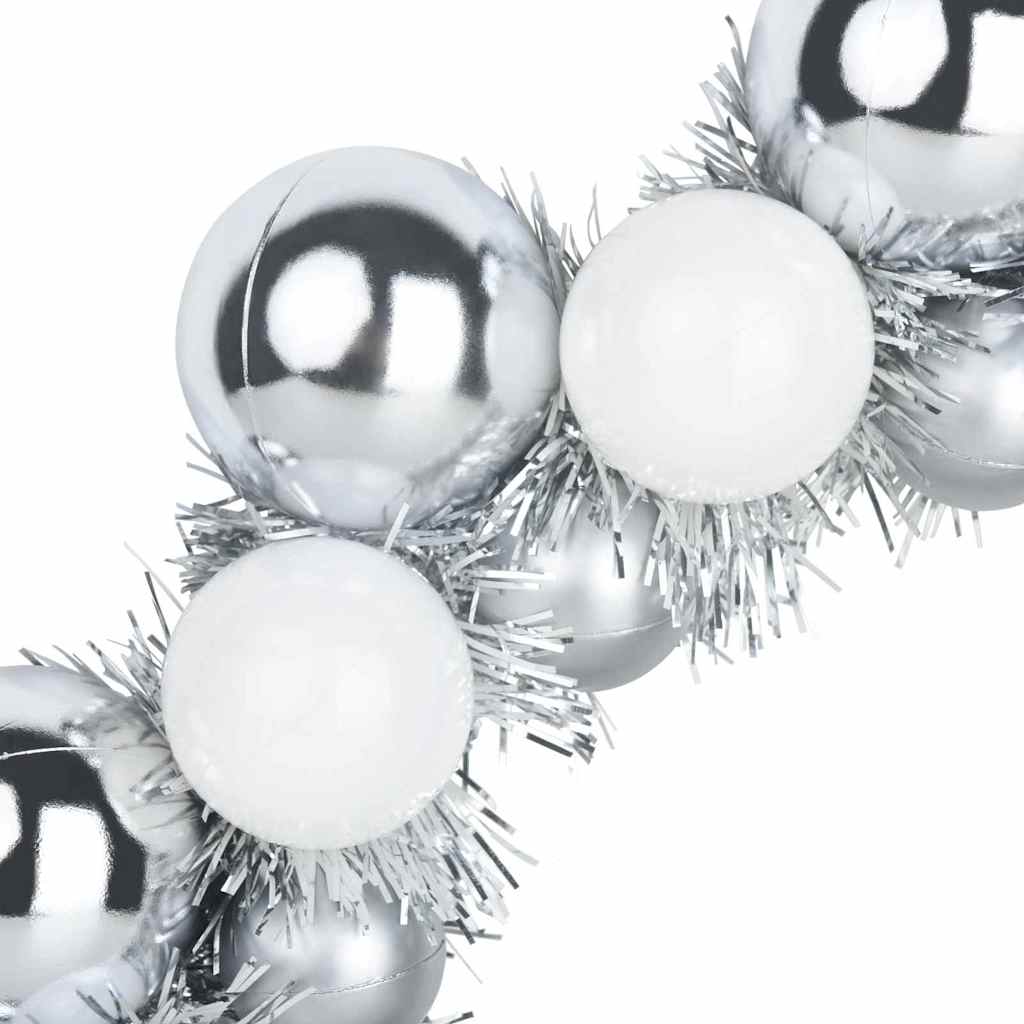 Weihnachtsballkränze 2 Stk. LEDs Weiß und Silber 33 x 33 x 7 cm