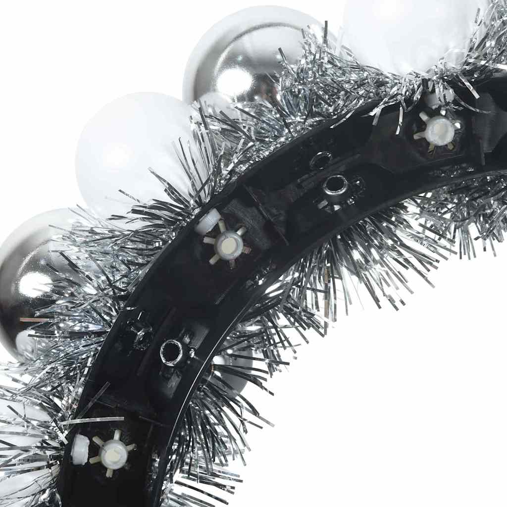 Weihnachtsballkränze 2 Stk. LEDs Weiß und Silber 33 x 33 x 7 cm