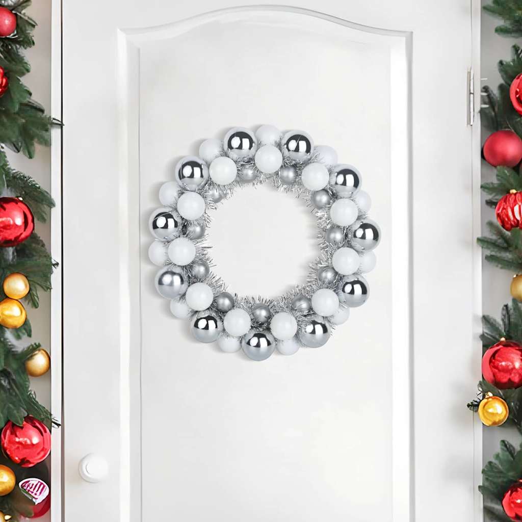 Weihnachtsballkränze 2 Stk. LEDs Weiß und Silber 33 x 33 x 7 cm