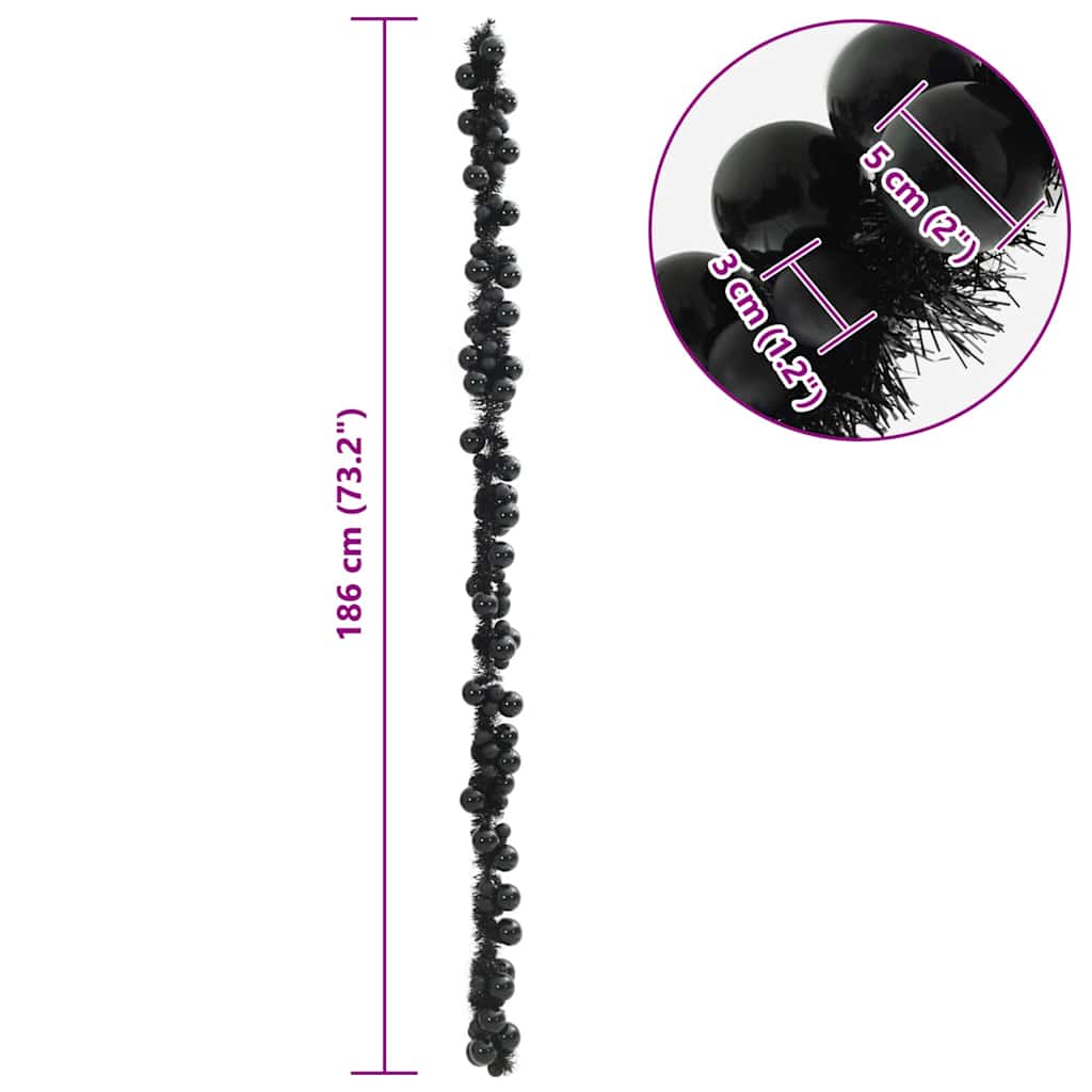 Weihnachtskugelgirlande LEDs Schwarz 186 cm Polystyrol