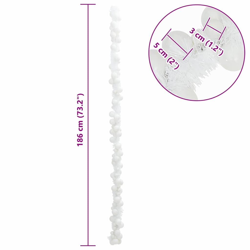 Weihnachtskugelgirlande LEDs Weiß 186 cm Polystyrol
