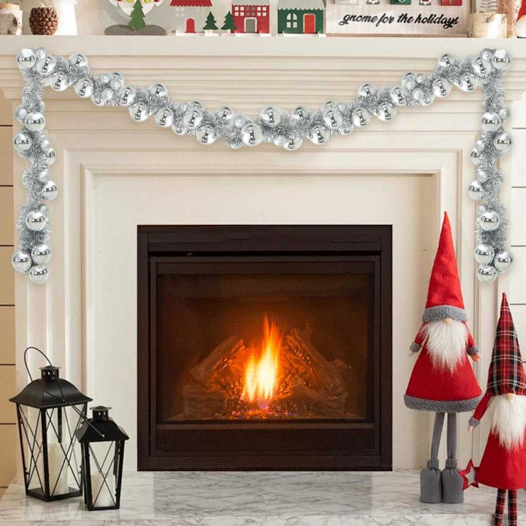 Weihnachtskugelgirlande LEDs Silber 186 cm Polystyrol