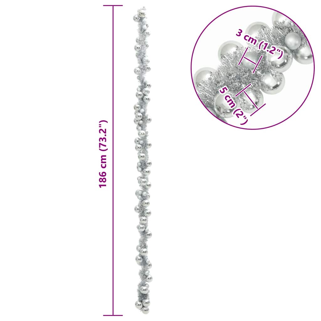 Weihnachtskugelgirlande LEDs Silber 186 cm Polystyrol