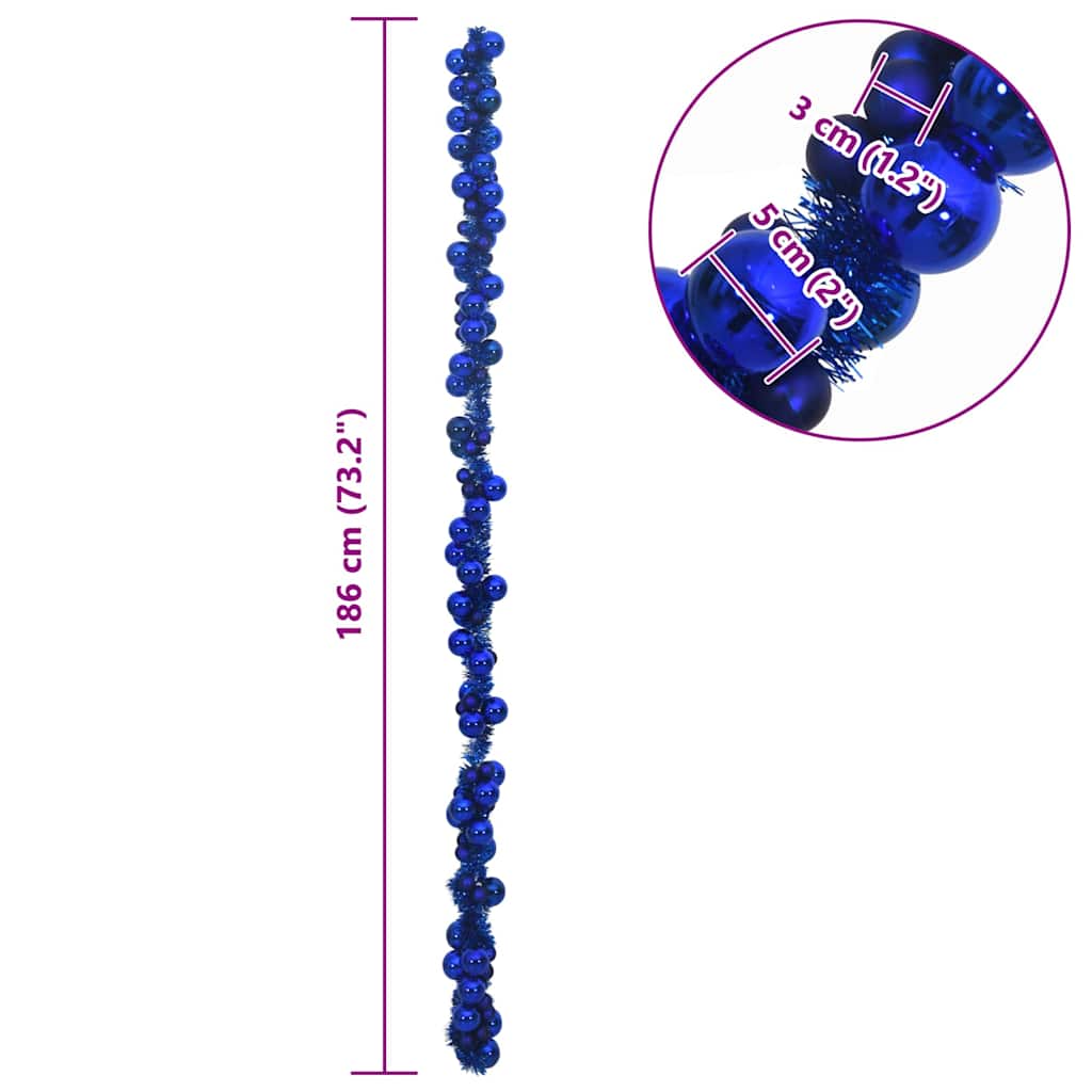 Weihnachtskugelgirlande LEDs Blau 186 cm Polystyrol
