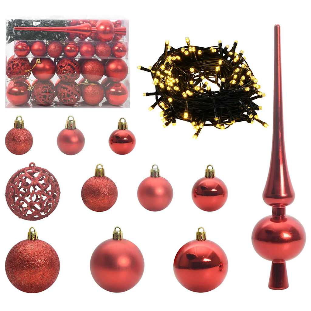 Weihnachtskugel-Set 61 Stk. Rot Ø 6 cm Kunststoff 150 LEDs