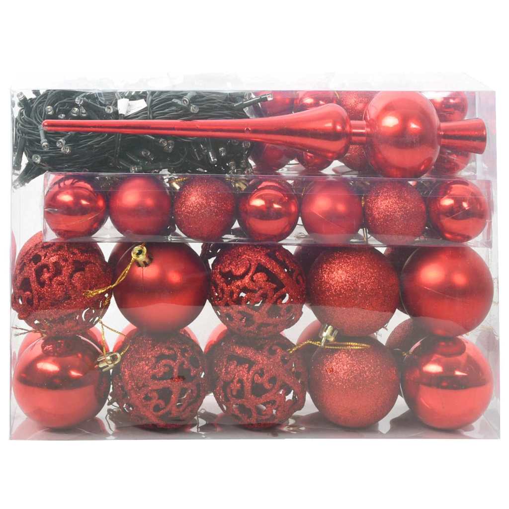 Weihnachtskugel-Set 61 Stk. Rot Ø 6 cm Kunststoff 150 LEDs