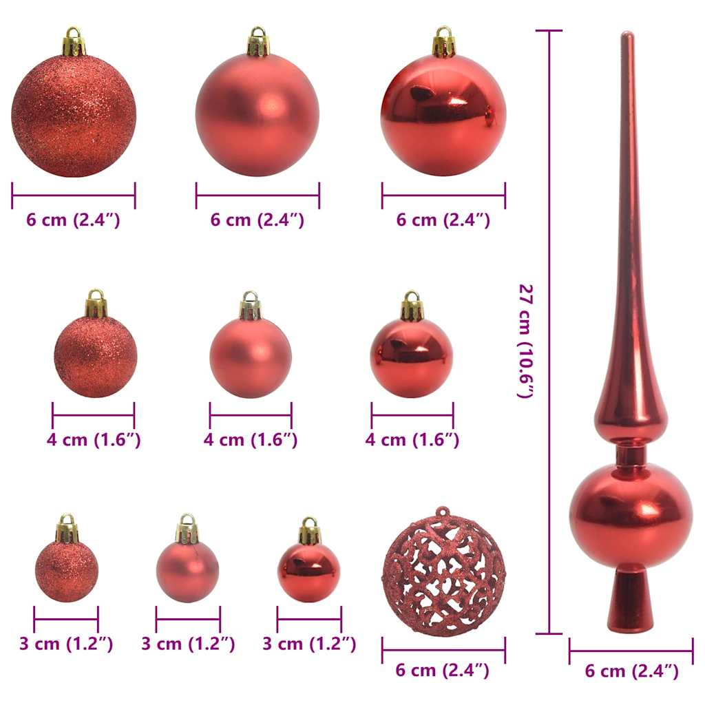 Weihnachtskugel-Set 61 Stk. Rot Ø 6 cm Kunststoff 150 LEDs