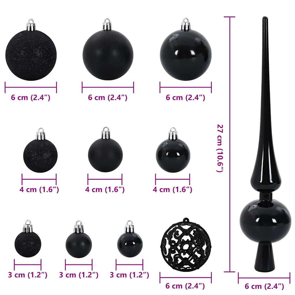 Weihnachtskugel-Set 61 Stk. Schwarz Ø 6 cm Kunststoff 150 LEDs