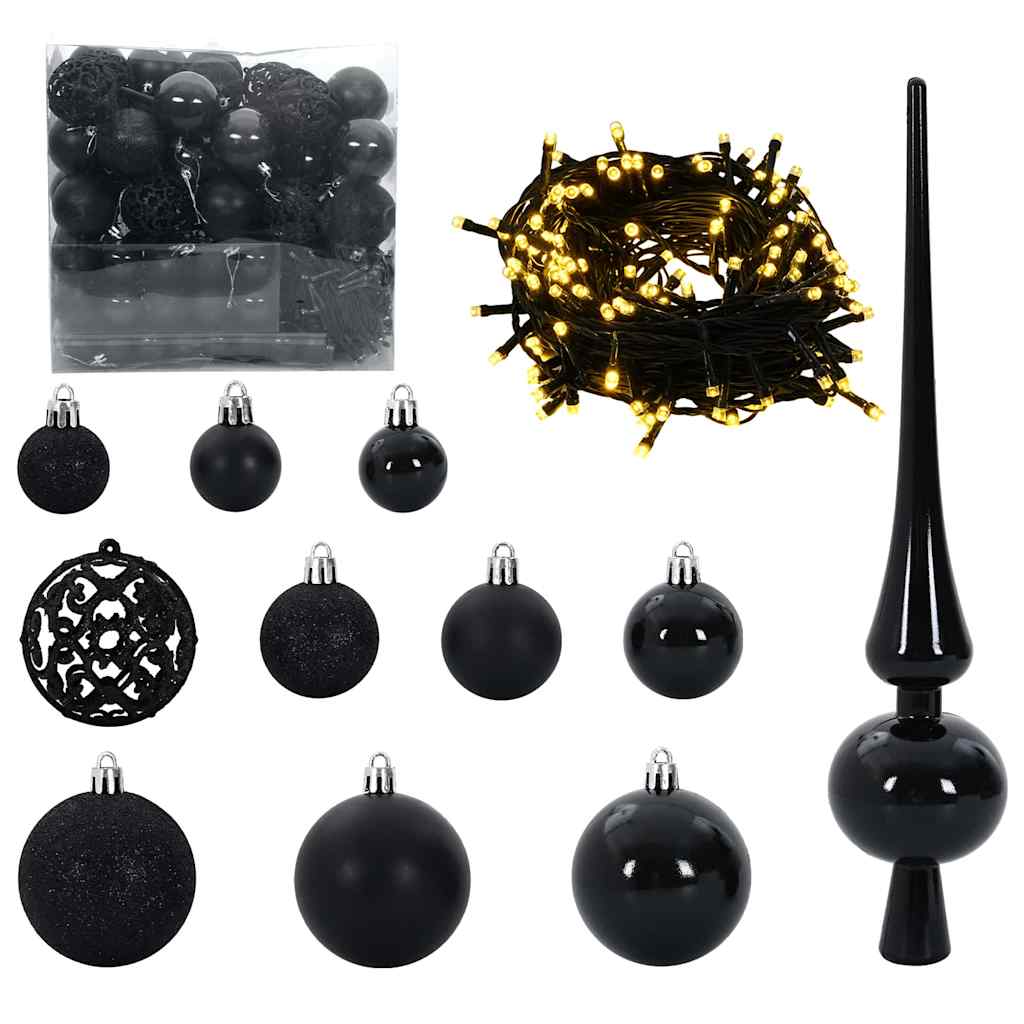 Weihnachtskugel-Set 120 Stk. Schwarz Ø 6 cm Kunststoff 300 LEDs