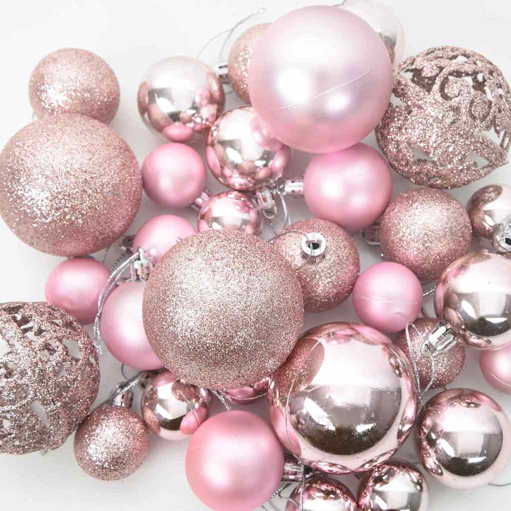 Weihnachtskugel-Set 61 Stk. Rosa Ø 6 cm Kunststoff 150 LEDs