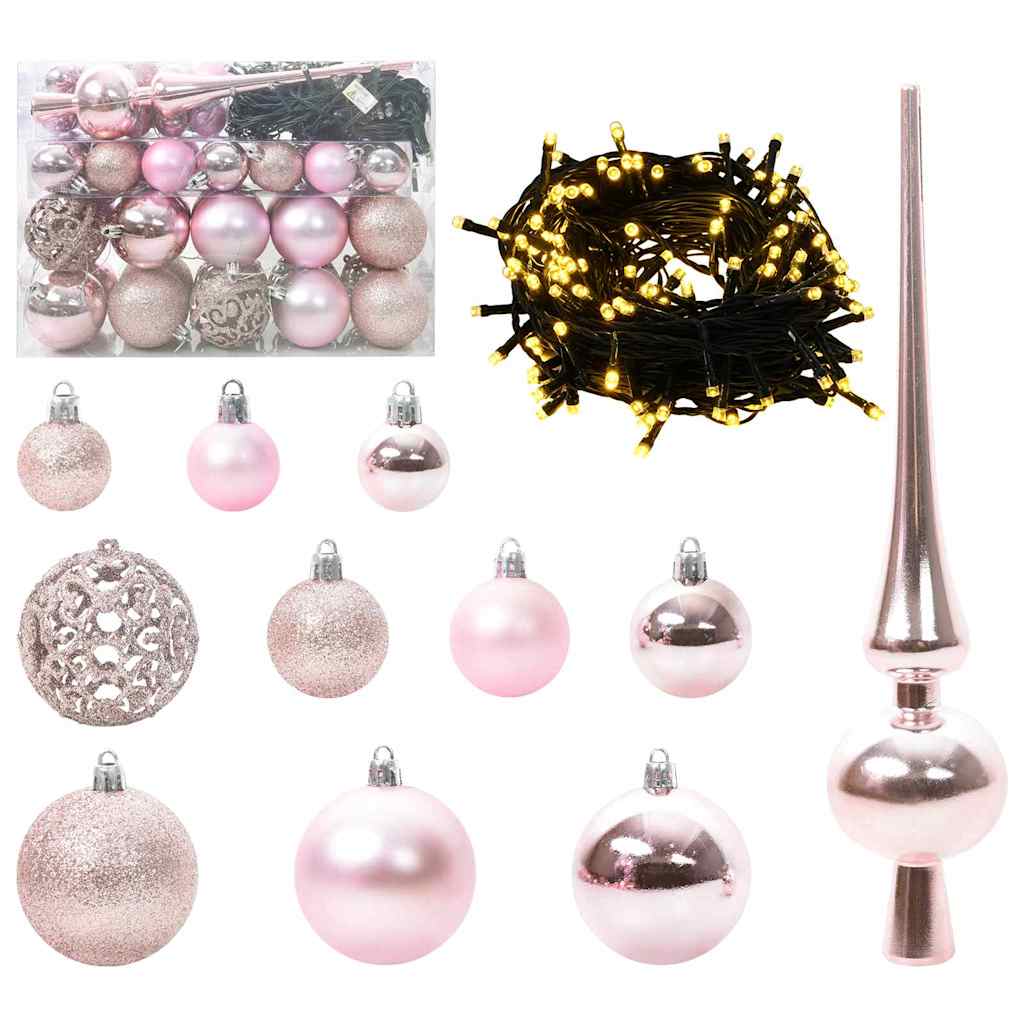 Weihnachtskugel-Set 61 Stk. Rosa Ø 6 cm Kunststoff 150 LEDs