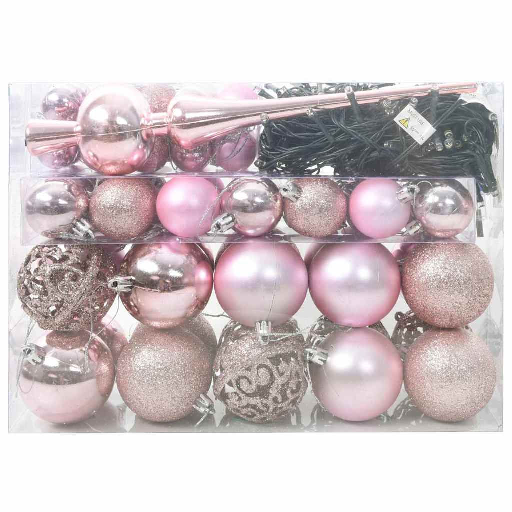 Weihnachtskugel-Set 61 Stk. Rosa Ø 6 cm Kunststoff 150 LEDs