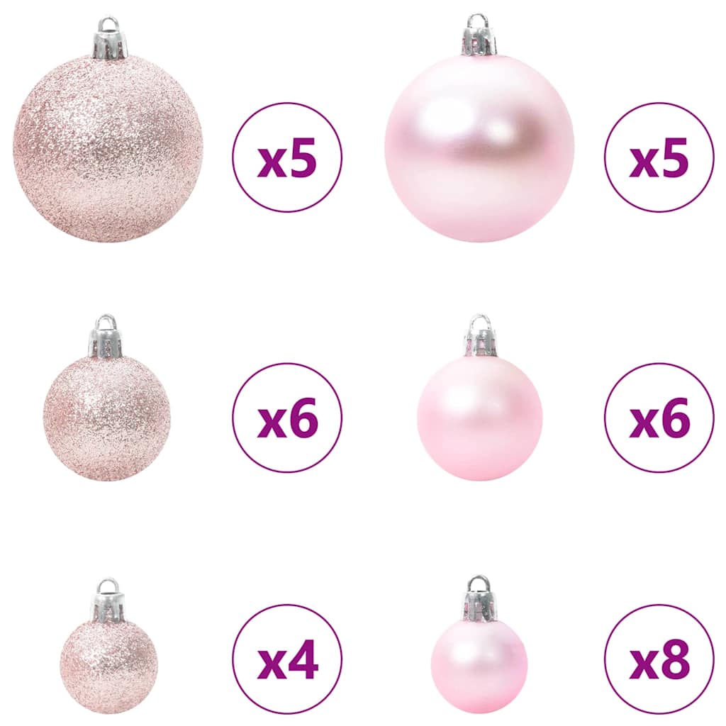 Weihnachtskugel-Set 61 Stk. Rosa Ø 6 cm Kunststoff 150 LEDs