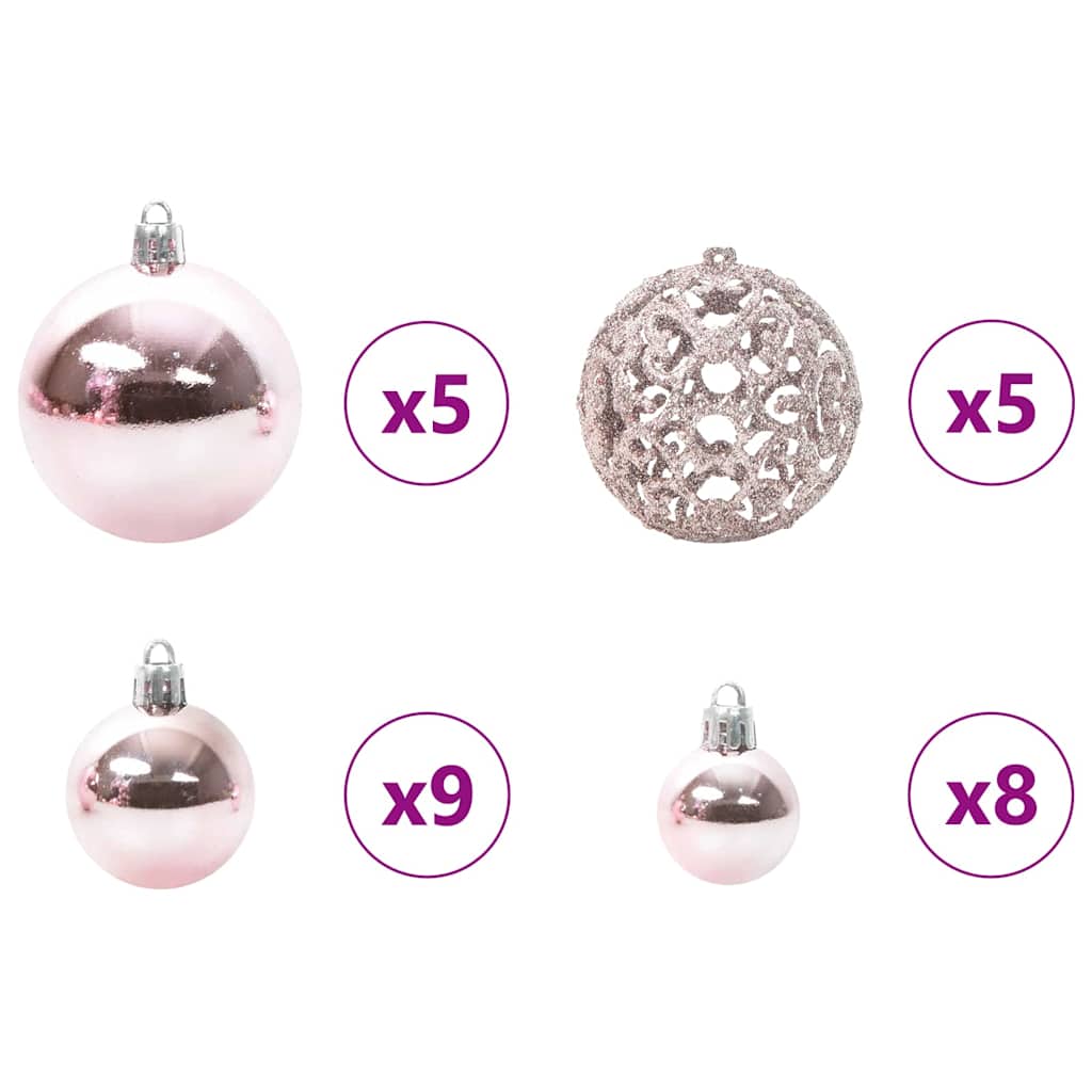 Weihnachtskugel-Set 61 Stk. Rosa Ø 6 cm Kunststoff 150 LEDs