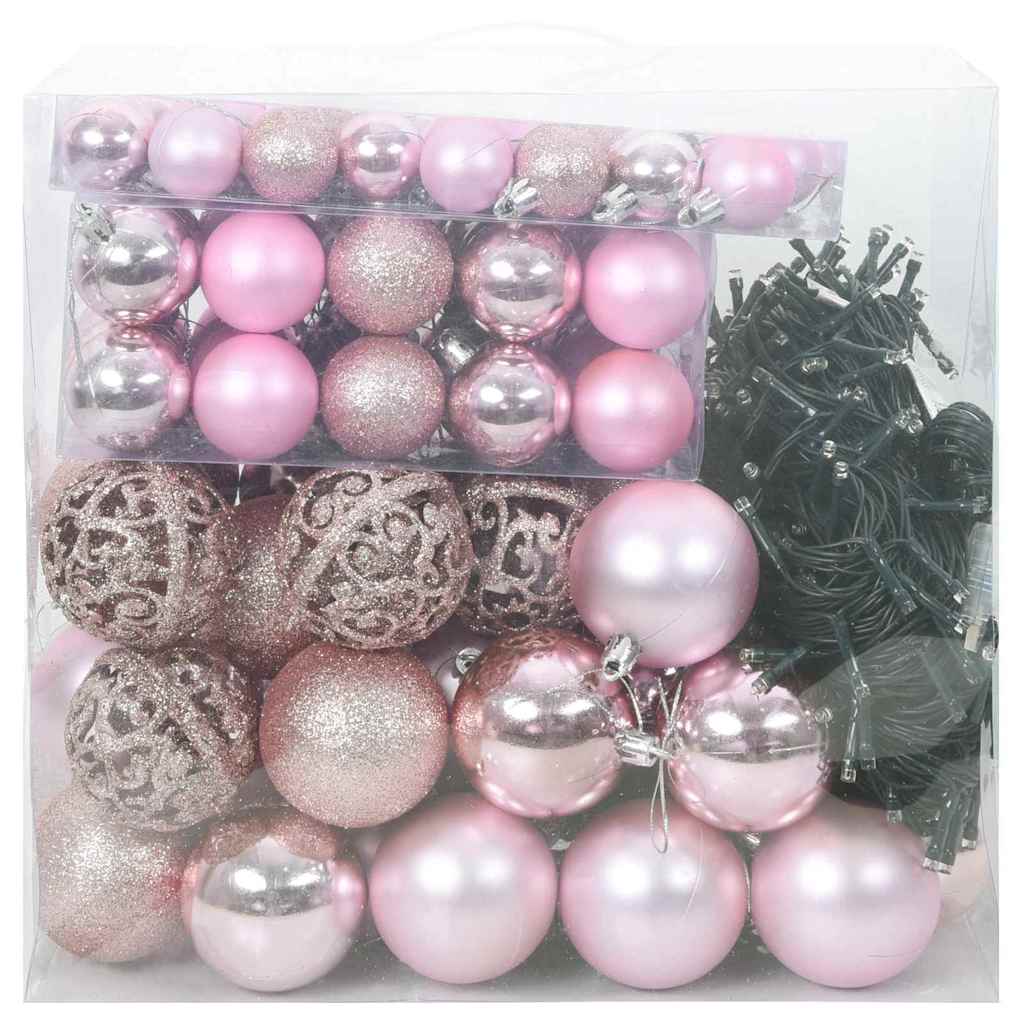 Weihnachtskugel-Set 120 Stk. Rosa Ø 6 cm Kunststoff 300 LEDs