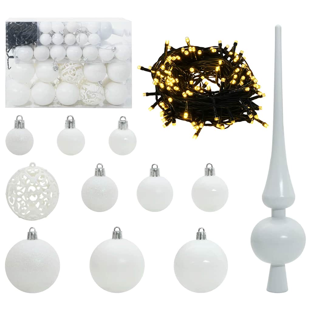 Weihnachtskugel-Set 61 Stk. Weiß Ø 6 cm Kunststoff 150 LEDs