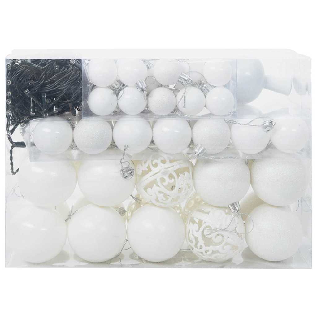 Weihnachtskugel-Set 61 Stk. Weiß Ø 6 cm Kunststoff 150 LEDs