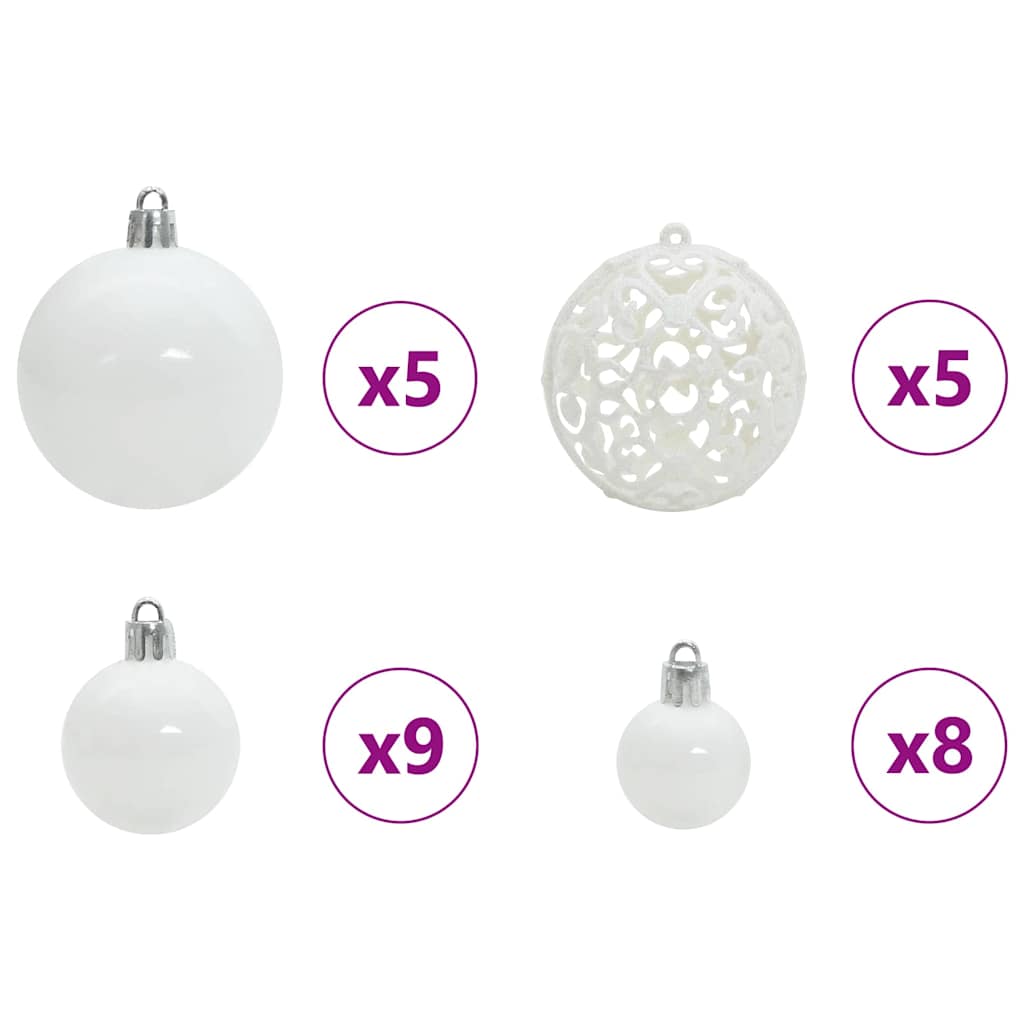 Weihnachtskugel-Set 61 Stk. Weiß Ø 6 cm Kunststoff 150 LEDs