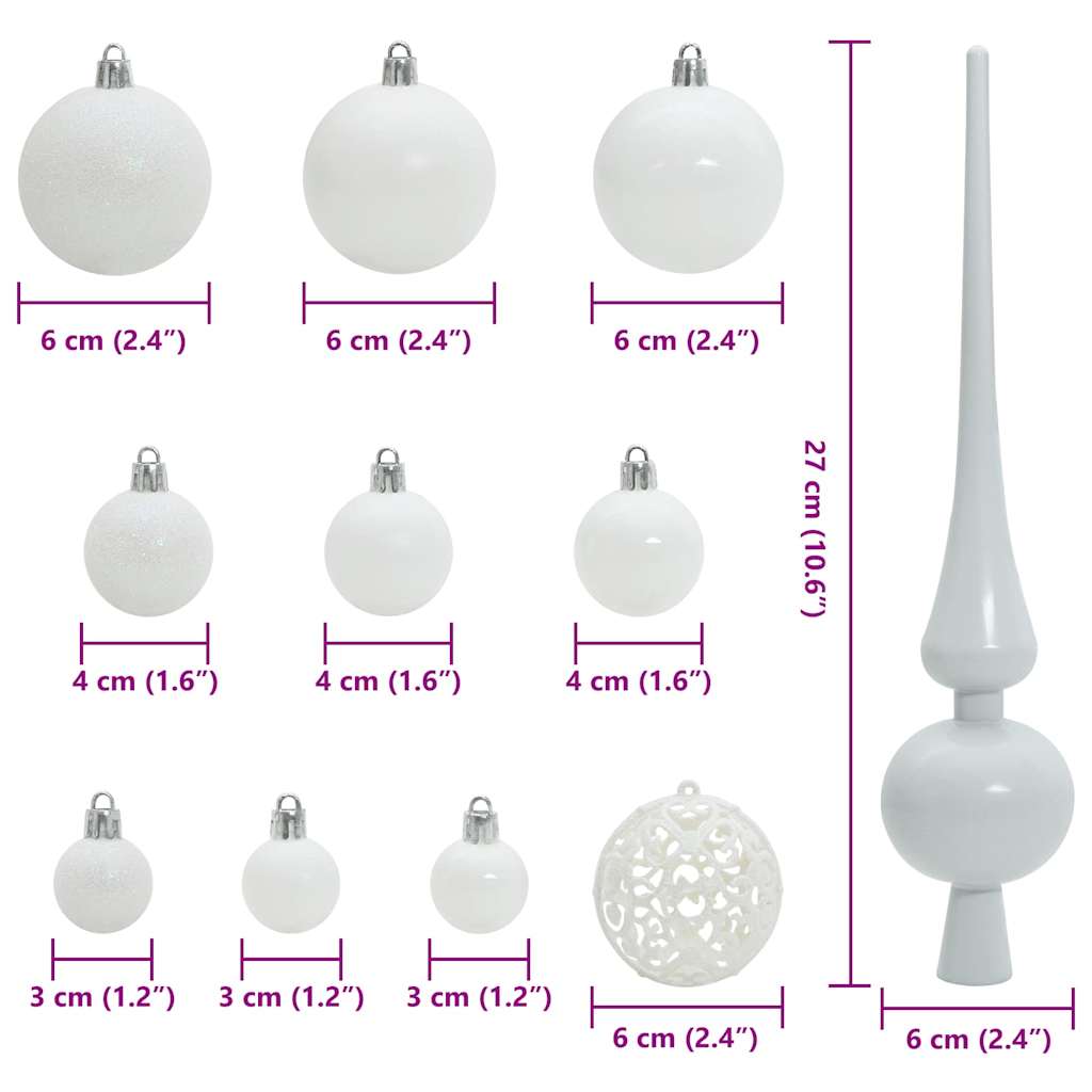 Weihnachtskugel-Set 61 Stk. Weiß Ø 6 cm Kunststoff 150 LEDs