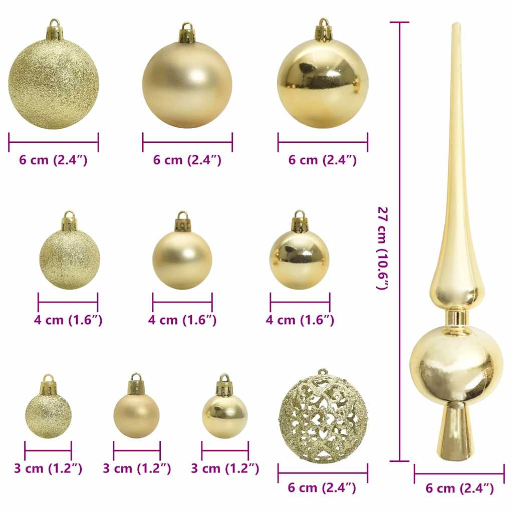 Weihnachtskugel-Set 61 Stk. Gold Ø 6 cm Kunststoff 150 LEDs