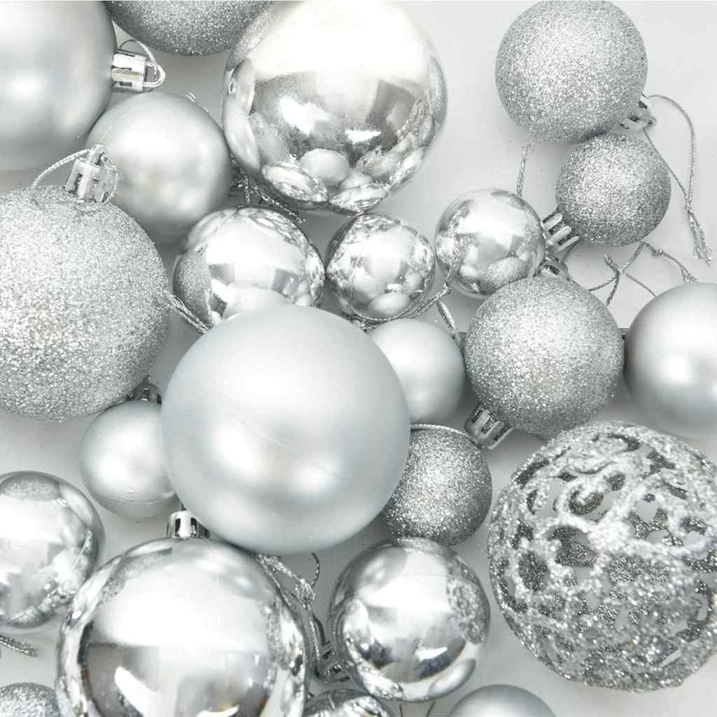 Weihnachtskugel-Set 61 Stk. Silber Ø 6 cm Kunststoff 150 LEDs