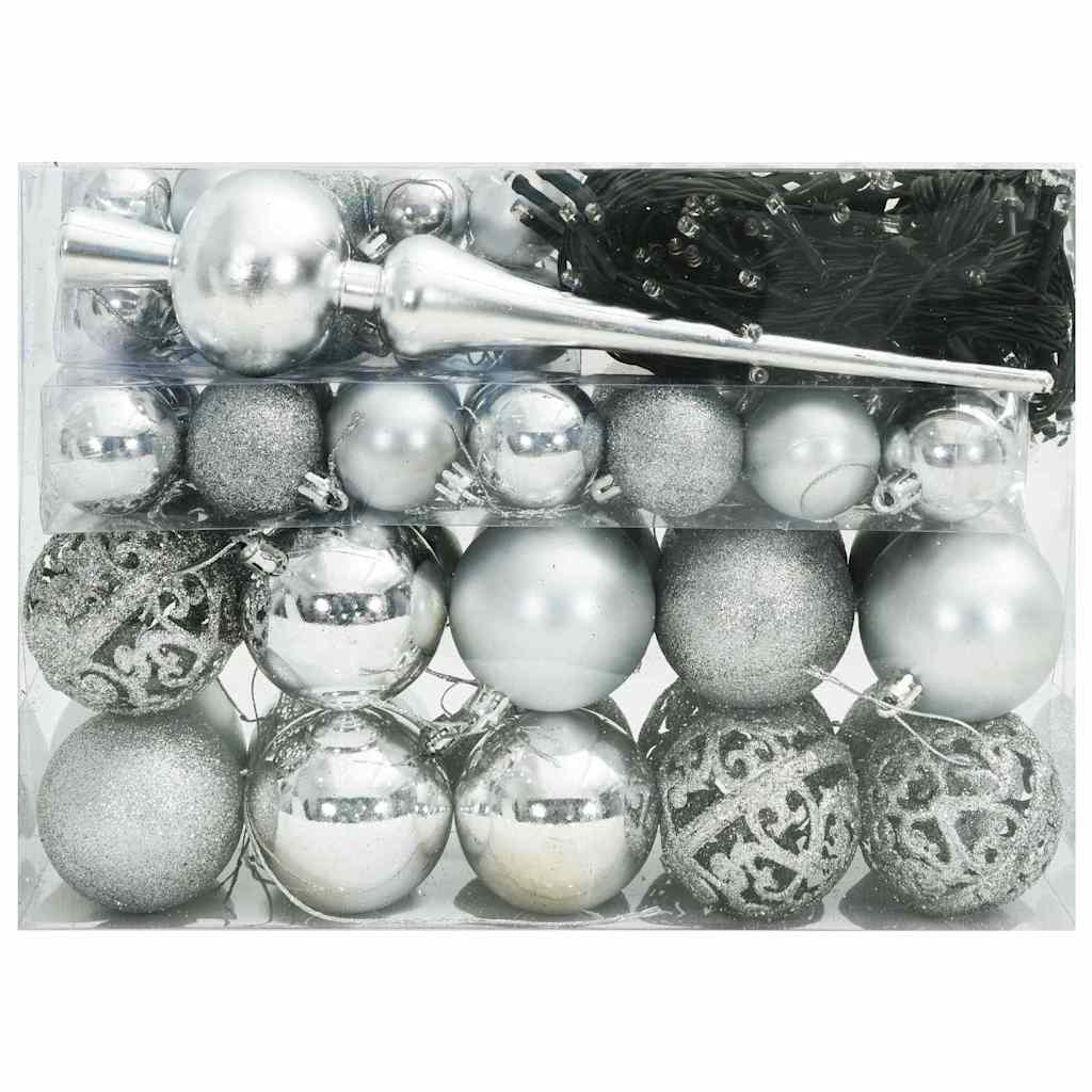Weihnachtskugel-Set 61 Stk. Silber Ø 6 cm Kunststoff 150 LEDs
