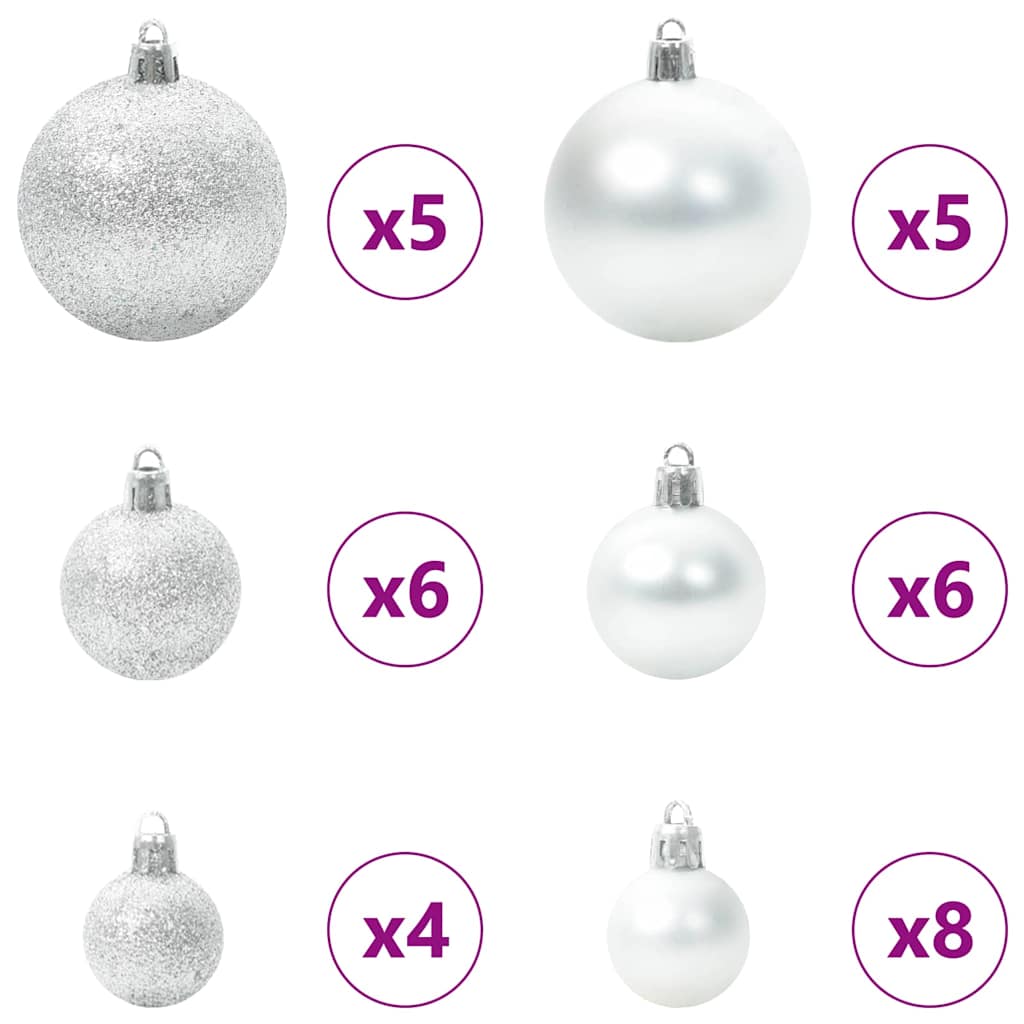 Weihnachtskugel-Set 61 Stk. Silber Ø 6 cm Kunststoff 150 LEDs
