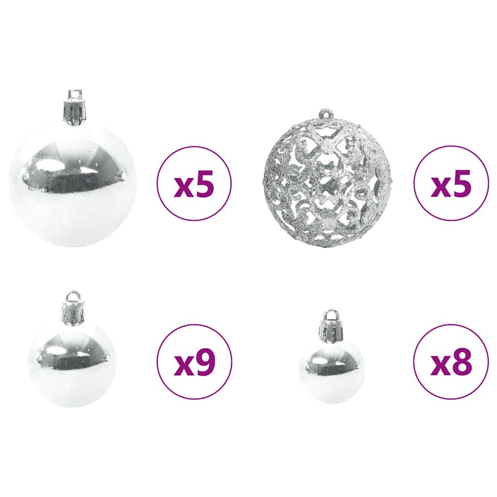 Weihnachtskugel-Set 61 Stk. Silber Ø 6 cm Kunststoff 150 LEDs
