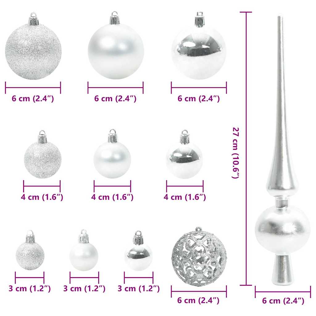 Weihnachtskugel-Set 61 Stk. Silber Ø 6 cm Kunststoff 150 LEDs