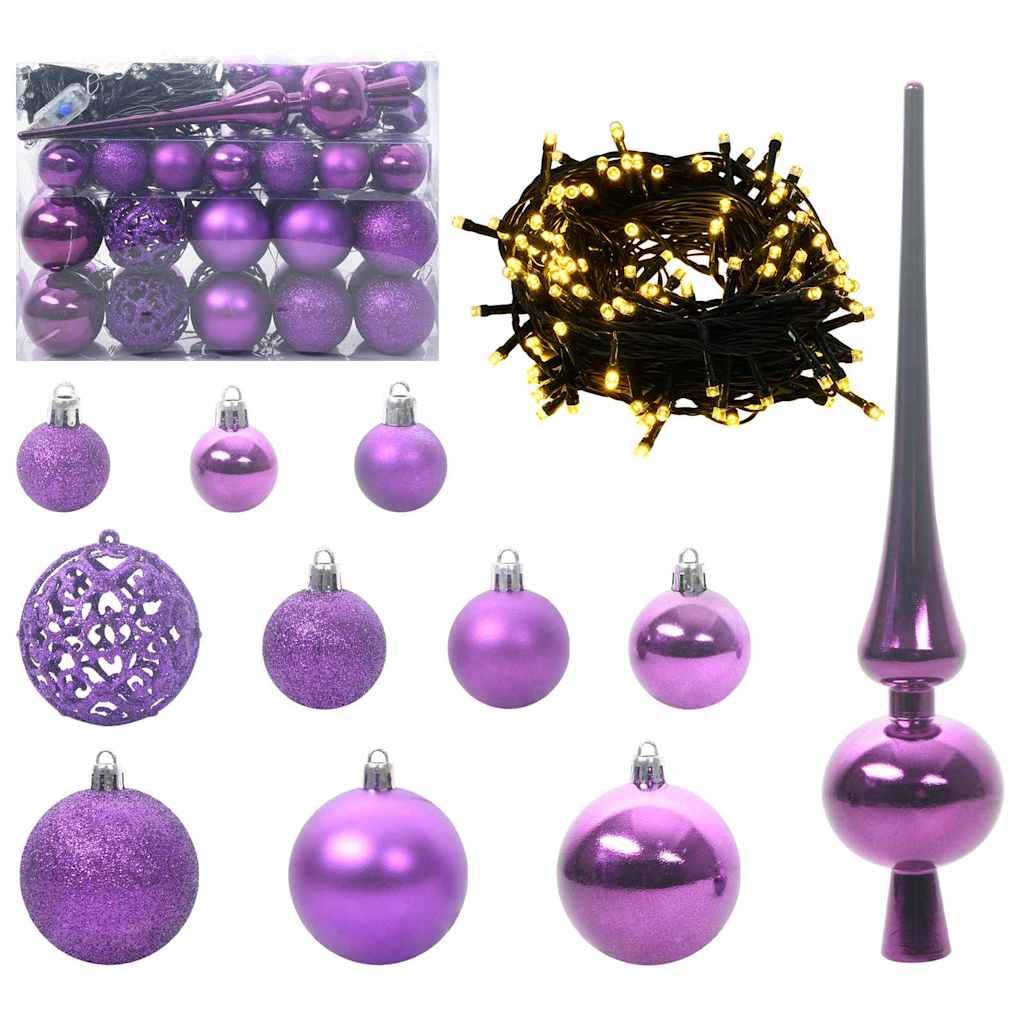 Weihnachtskugel-Set 61 Stk. Lila Ø 6 cm Kunststoff 150 LEDs