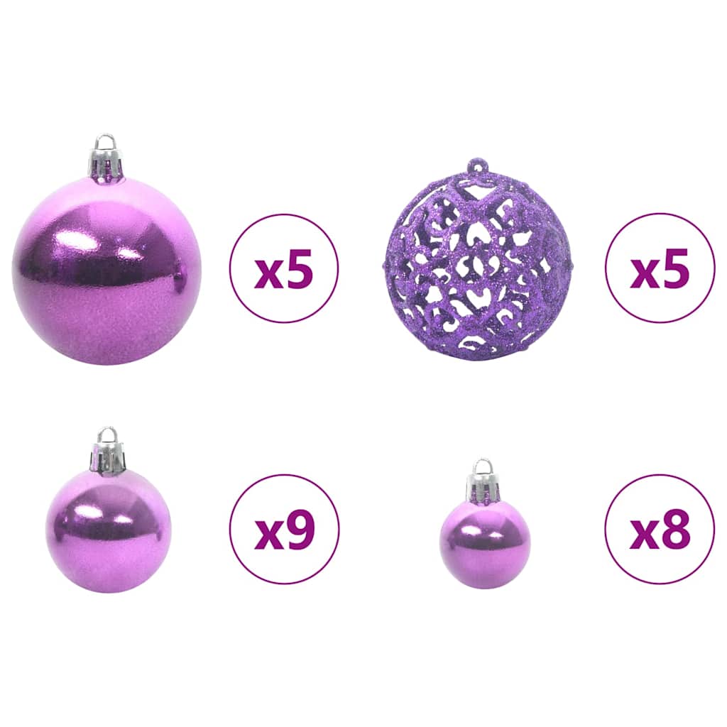 Weihnachtskugel-Set 61 Stk. Lila Ø 6 cm Kunststoff 150 LEDs