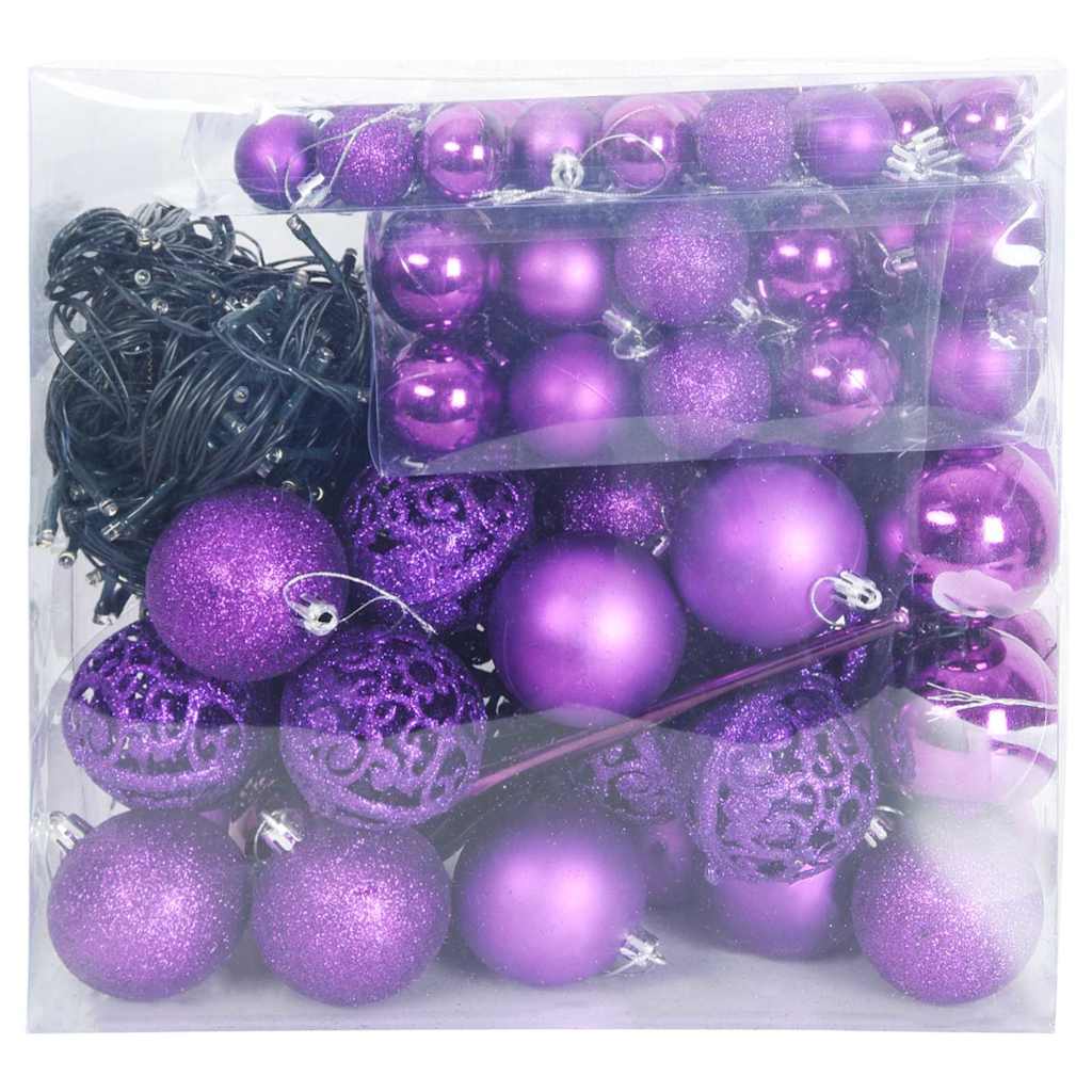 Weihnachtskugel-Set 120 Stk. Lila Ø 6 cm Kunststoff 300 LEDs