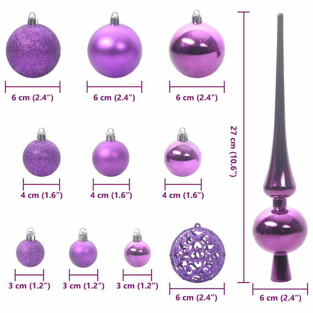 Weihnachtskugel-Set 120 Stk. Lila Ø 6 cm Kunststoff 300 LEDs